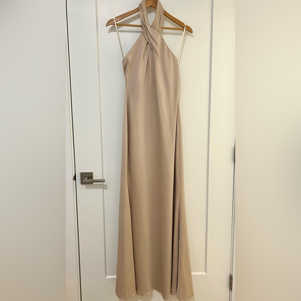 BHLDN Ruby Twist Halter Satin Gown – Size 2 – Champagne. New!